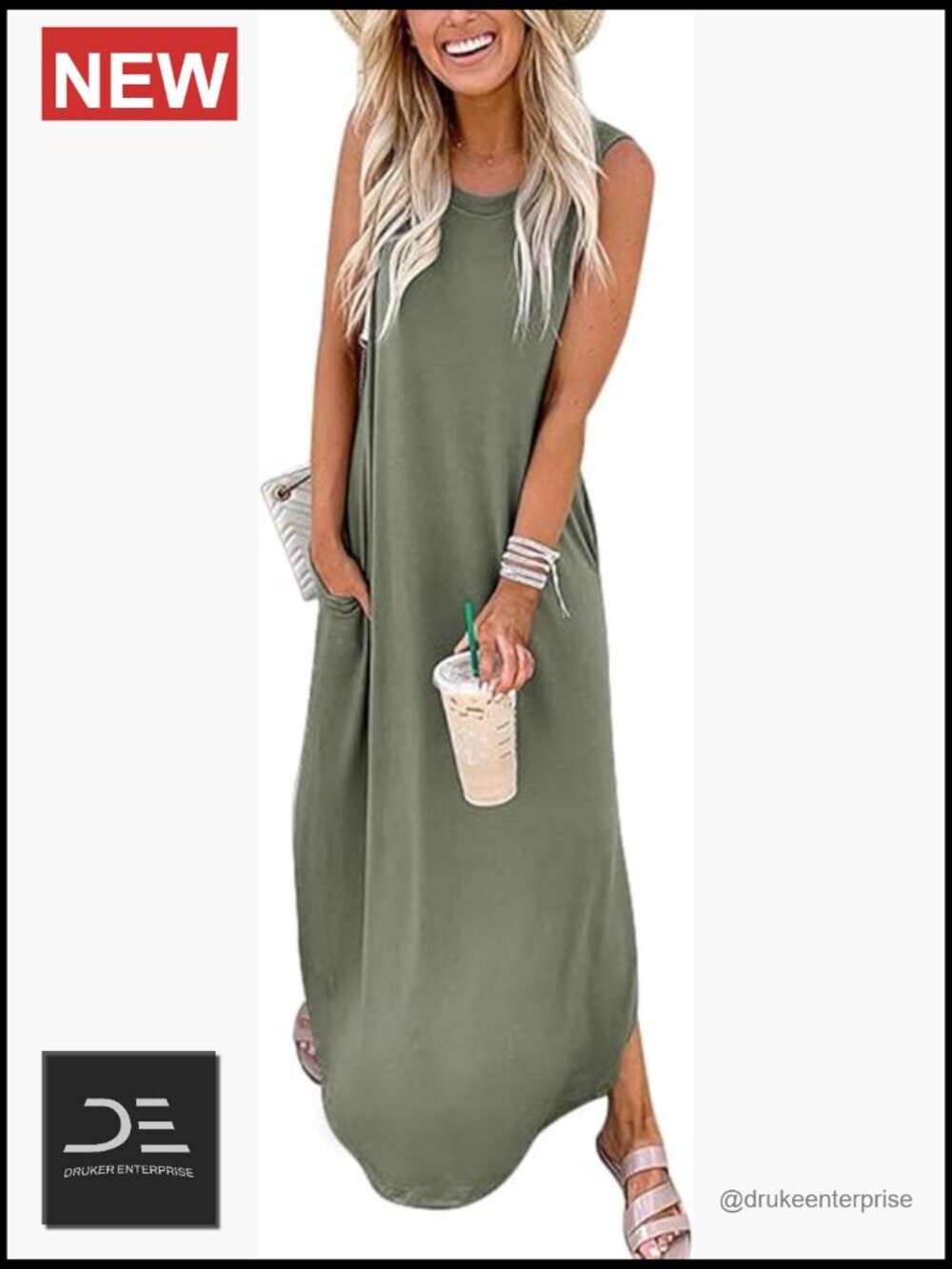 Women's Summer Maxi Dress Sleeveless Side Slit Casual Loose Beach Sundress